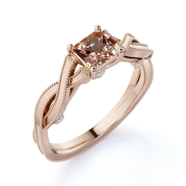 Natural Moragnite Infinity Style Solitaire Engagement Ring in 10K Rose Gold